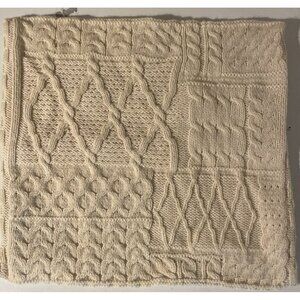 Pillow Cushion Cover Case Aran Ireland 100% Merino Wool Cream Cable Knit